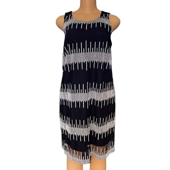 Alfani Black White Women's Sleeveless Dress Shift Embroidered Sheer Overlay - Picture 1 of 9